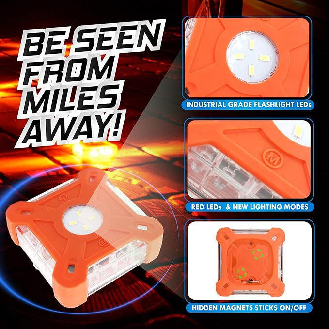 MARCALA Emergency Lights for Vehicles 3-Pack | LED Road Flares | Flares Emergency Road | LED Emergency Flares Include Batteri