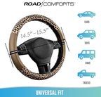 Road Comforts Leopard Steering Wheel Cover for Women, Cute Anti-Slip Microfiber Leather, Universal Fit 14.5-15 Inch Round Ste