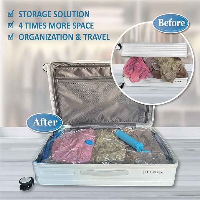 MattEasy Space Saver Vacuum Storage Bags, 6 Pack Large Space Saver Bags with Pump, Storage Vacuum Sealed Bags for Clothes, Co