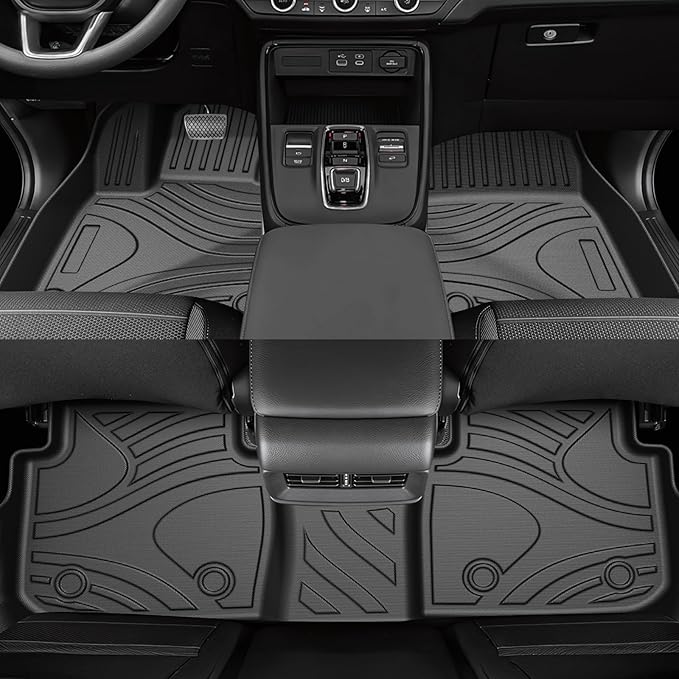Powerty Floor Mats for Honda CR-V 2023 2024 2025 2026 (Include Hybrid) Accessories All Weather Car Floor Mats, 3D TPE Anti-Slip Liners for Car, 1st & 2nd Row Black