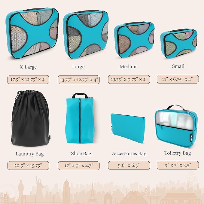 Shacke Packing Cubes for Travel 8 Set - Premium Luggage Organizer Bags - Versatile Travel Organizer for Women and Men - Optim