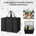 BALEINE 2Pk Insulated Reusable Grocery Bags, Collapsible Cooler Bag for Groceries, Heavy Duty Large Insulated Bag (16''x9''x13'', Charcoal Black)
