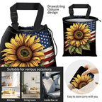 Car Trash Bag Large Hanging Can for Back of Seat, Cute Waterproof Car Garbage Bag for Vehicle, Travelling, Outdoor Cute Sunflower American Flag