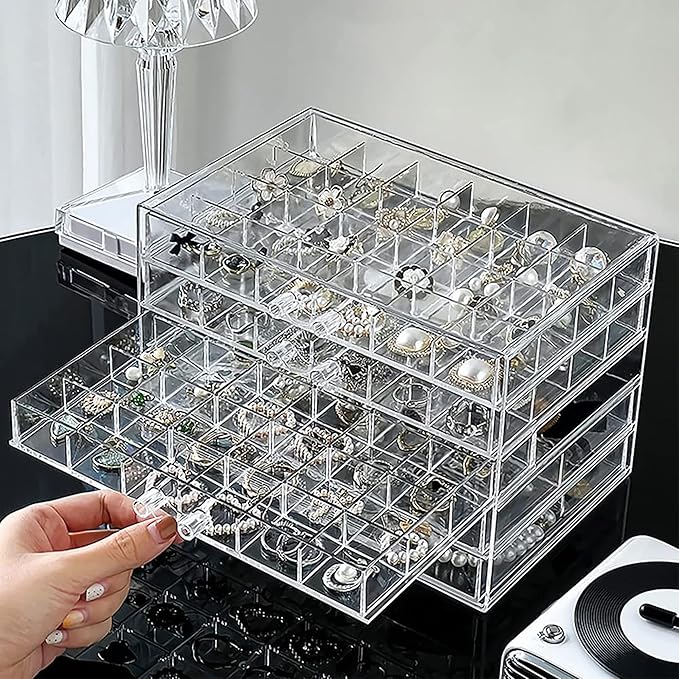 Clear Acrylic Jewelry Storage Box, Earring Jewelry Organizer with 5 Drawers, 5-Layer Jewelry Box for Women, Earrings Display 