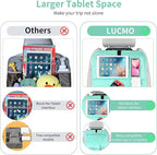 LUCMO Car Backseat Organizer with Tablet Holder-2 Pcs,6 Storage Pockets Car Storage Organizer with Foldable Food Tray,Protectors Kick Mats Travel Accessories-Light Blue