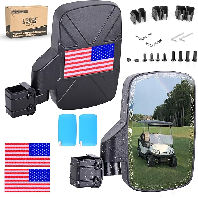 10L0L Golf Cart Mirror, Extra Large Side Rear View Universal for Yamaha, Club Car, EZGO, Folding Adjustable 180 Degree
