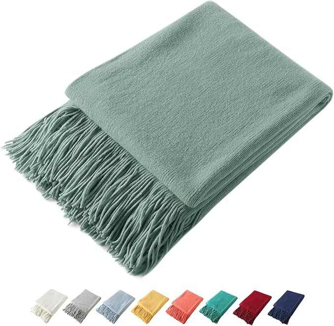 Homiest Decorative Knitted Throw Blanket with Fringe, Lightweight Acrylic Knit, Soft & Cozy Tassel Blanket for Couch, Sofa, B