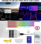 KENANEK 55.12Inch 6in1 Tesla Interior Lights, 5V USB & Type-C Powered, Acrylic Interior Car LED Strip Lights, App Controlled Music Sync, OEM-Style Ambient Lighting with Dreamcolor Effects