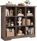 Aheaplus Wooden 9-Cube Storage Organizer with Charging Ports, Modern Cube Bookcase with Base, 4-Tier Floor Standing Open Cubb