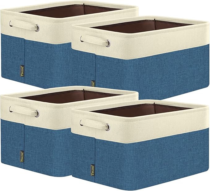 BALEINE 4 Pack Fabric Closet Storage Bins for Shelves, Linen Closet Organizers and Storage, Decorative Baskets for Organizing