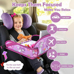 Kids Travel Tray for Toddler Carseat, Road Trip Activities Essentials for Toddler, Kids Lap Desk Tray with Tablet Holder Stand ＆ Dry Erase Board (Mermaid)