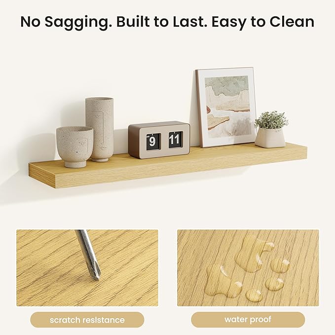 Fun Memories Rustic Wood Floating Shelves for Wall, Space-Saving Wall Mounted Shelves for Bathroom, Bedroom, Living Room and 