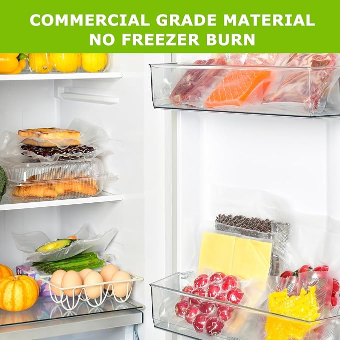 Bonsenkitchen Vacuum Sealer Bags,400 Quart 8" x 12" Precut Food Sealer Bags, Commercial Grade, BPA Free, Heavy Duty, Customiz