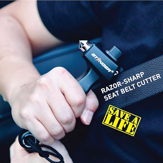 Stinger Super Duty Car Emergency Escape Tool, Hardened Carbon Steel Vehicle Safety Hammer, Spring Loaded Window Breaker, Razo
