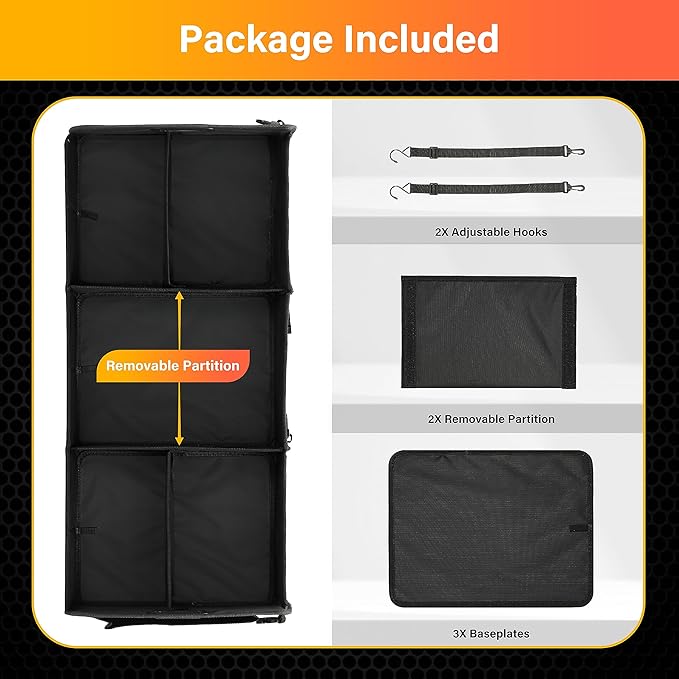 YSSOA Multi Compartments Car Trunk Organizer, 600D Anti-slip Waterproof Oxford Polyester Car Storage, with Adjustable Strap,