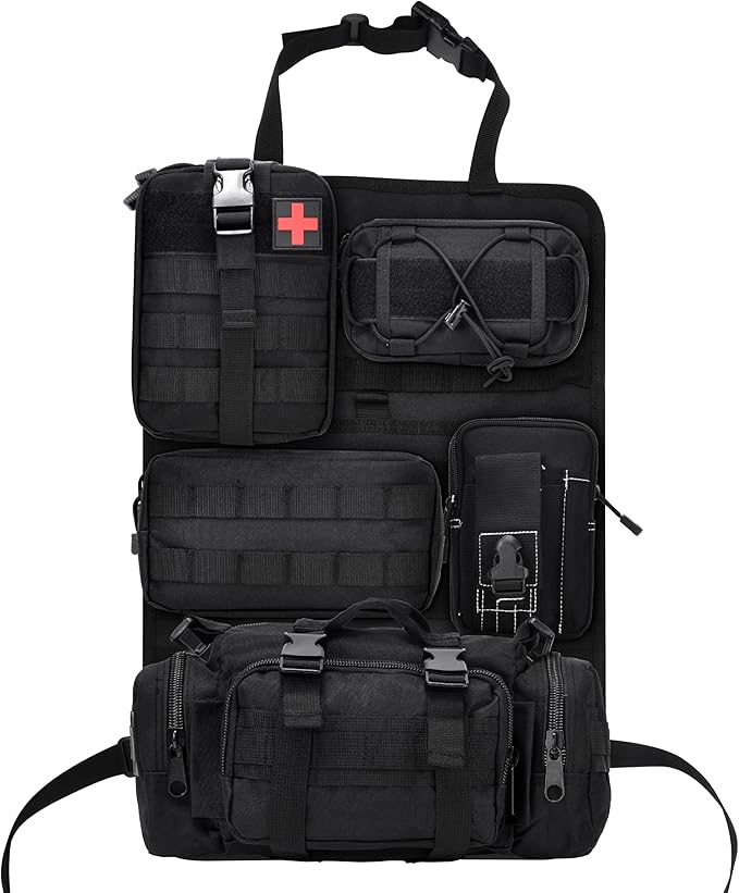 Tactical Car Seat Back Organizer,Back Seat Organizer with 5 Detachable Molle Pouches,Molle Panel Organizer Fits for Vehicel Such as Jeep,Truck,SUV, Car