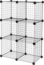 Amazon Basics 6-Cube Wire Grid Stackable Storage Organizer, Metal Shelving Unit, No-Tool Assembly, 26"W x 38"H x 12.6"D, Blac