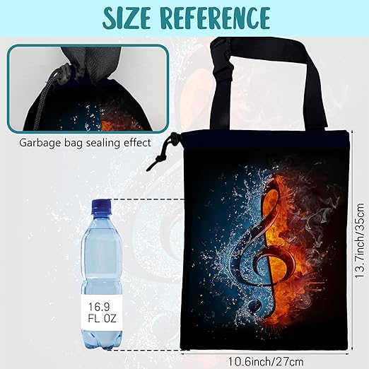 Car Trash Bag Music Note in Fire and Water Leak-Proof Waterproof Car Garbage Bag with Drawstring Foldable Canvas Trash Bin with Adjustable Buckle for Car Accessories, Travelling, Camping
