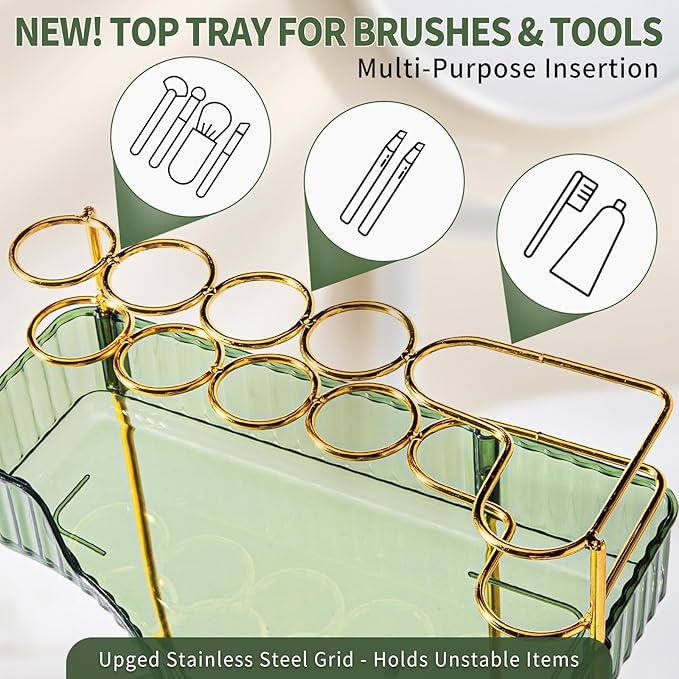 shuang qing Upgraded 2-Tier Corner Bathroom Countertop Organizer – Spacious Storage for Makeup, Skincare & Perfumes, Built-in