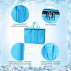 3 Pack XL-Large Insulated Reusable Grocery Bags Foldable Cooler Bag Collapsible Shopping Tote for Groceries Stands Upright Storage Bags with Zippered Top and Handles for Food Deliver(Blue)