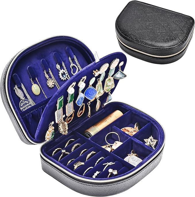 ProCase Travel Size Jewelry Box, Medium Portable Seashell-Shaped Jewelry Case, 2 Layer Mini Jewelry Organizer in PU Leather f
