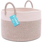 OrganiHaus Large Woven Storage Basket for Blankets and Toys 20" x 13" Inch, Rope Laundry Basket with Handles, Cushions & Pill