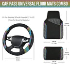 CAR PASS Leather Steering Wheel Cover and Waterproof Car Floor Mats,Microfiber Universal Car Combo Fit for 95% Sedan,SUV,Cars