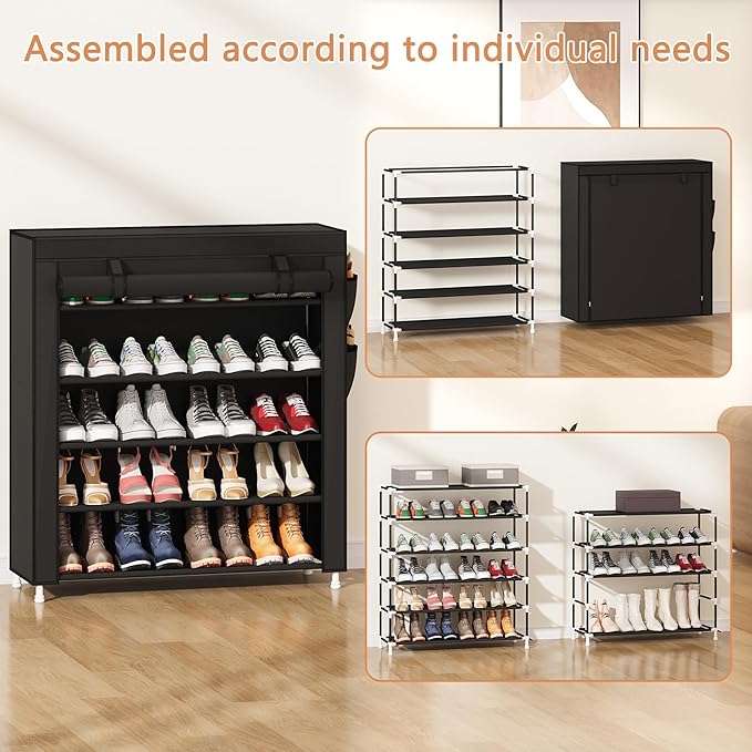 Laiensia 5-Tier Vertical Shoe Rack Organizer, Space Saving Shoe Storage Organizer, Non-Woven Cover Shoe Shelf Holds 20-25 Pai