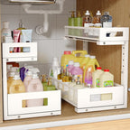 2 Pack 17IN Depth Under Sink Storage Organizer, Large 2-Tier Elegant Mesh Pull Out Shelf for Kitchen and Bathroom Cabinet Org