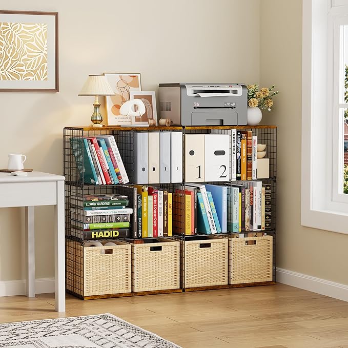 Wire Cube Closet Organizer and Storage Shelf with Extra Woodtop, 11.8“ Sturdy 6 Cube Storage Organizer Shelf, Modular Cubby S