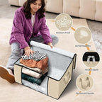 Fab totes 4 Pack Clothes Storage, Foldable Thick Fabric Blanket Storage Bags, Containers for Organizing Bedroom, Closet, Clot