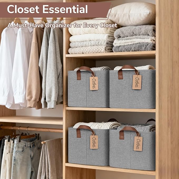 CHICVITA 4 Pack Large Storage Baskets for Shelves, Foldable Storage Bins for Clothes Towels Organization, Toy Organizer Bins 