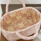 Small Storage Basket Organizer, Mini Fabric Floral Storage Baskets with Handle, Quilted Portable Collapsible Storage (N)