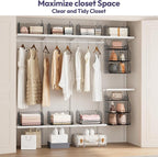 SWTYMIKI Hanging Closet Organizer Storage - 3 Tier Metal Stackable Hanging Closet Shelves with Dividers and S Hooks, Foldable
