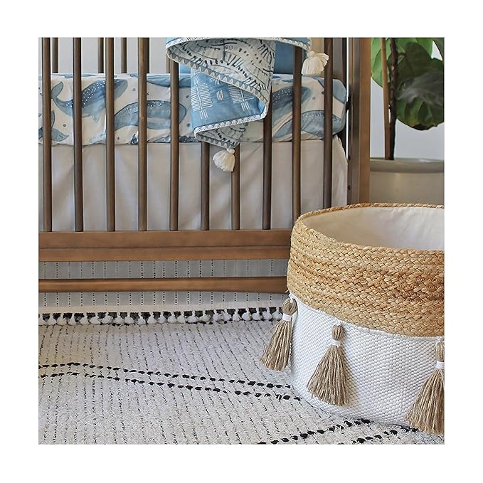 Crane Baby Boho Safari Nursery Decor Baby Storage Bin, Cotton & Jute Collapsible Fabric Basket Organizer, 13X12 Jute 13 X 12 