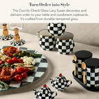 MACKENZIE-CHILDS Glass Lazy Susan, Cute Rotating Serving Board, Black-and-White Courtly Check