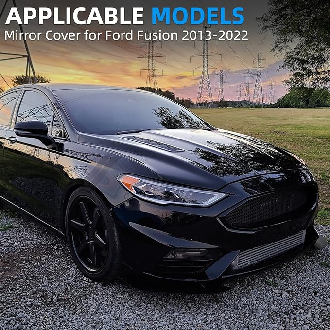 Passenger Side Mirror Cover Replacement for Ford Fusion 2013 2014 2015 2016 2017 2018 2019 2020 2021 2022 - Right Side Mirror Covers, Rear View Mirrors Cap Accessories With Lamp, Black