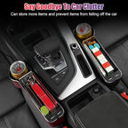 2PCS LED Car Seat Gaps Filler Organizer,Front Seat Gaps Filler, Car Seat Organizer with Ambient Light, USB Charger for Multifunction Storage Box for Holding Phone, Sunglasses
