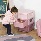 Qaba 3 Tier Kids Storage Unit, 3 Drawer Chest Toy Organizer Plastic Bins for Kids Bedroom Nursery Kindergarten Living Room fo
