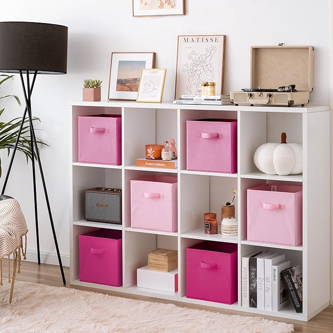 GRANNY SAYS Pink Gradient Cube Storage Bins, 11 Inch Cube Storage Organizer, Fabric Collapsible Storage Bins with Handle, Sto
