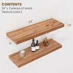 Floating Shelves for Wall Decor, 8" Deep Rustic Solid Elm Wood Floating Shelves Wall Mounted, Wall Shelves with Invisible Bra