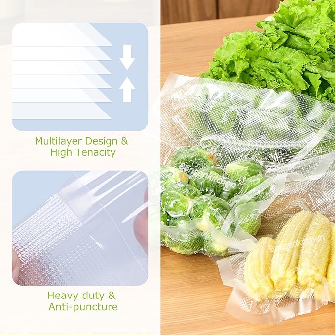 [2025 Upgraded] Bonsenkitchen 6 Rolls 11" x 16' Vacuum Sealer Bags for Food with a Color Box, Easy to Store, Commercial Grade