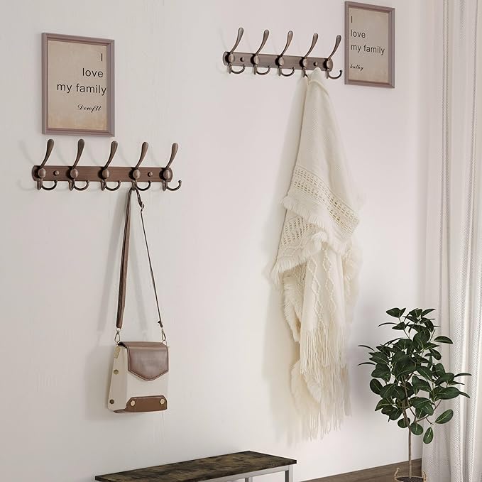 Dseap Wall Mounted Coat Rack - 5 Tri Hooks, Heavy Duty, Stainless Steel, Metal Coat Hook Rail for Coat Hat Towel Purse Robes 