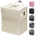 Capolo Car Trash Can with Lid, Leakproof Car Trash Bag Hanging Waterproof Automotive Garbage Can with Storage Pockets Mini Vehicle Trash Bin for Back/Front Seat(Beige,4 Gallon)