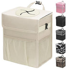 Capolo Car Trash Can with Lid, Leakproof Car Trash Bag Hanging Waterproof Automotive Garbage Can with Storage Pockets Mini Vehicle Trash Bin for Back/Front Seat(Beige,4 Gallon)