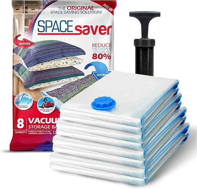 Spacesaver Vacuum Storage Bags with Hand Pump - Vacuum Seal Bags for Clothing, Comforters, Blankets - Reusable Compression Ba
