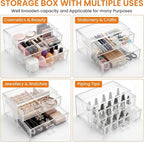 Acrylic Makeup Organizer 2 Drawer Transparent Makeup Storage Box with DIY Flower Nails Tips Jewelry Cosmetic Organizer Dustpr