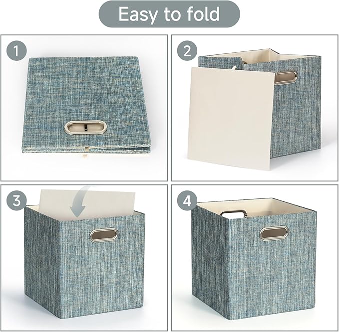 Posprica Storage Basket Bins,13×13×13 Foldable Storage Boxes Fabric Drawer Cubes for Closet Shelf Cabinet Bookcase - Set of 4