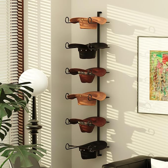 Alyoen Cowboy Hat Rack for Wall, Cowboy Hat Holder Wall Mount Holds Up to 6 Hats, Metal Hat Organizer Storage Hanger, Western
