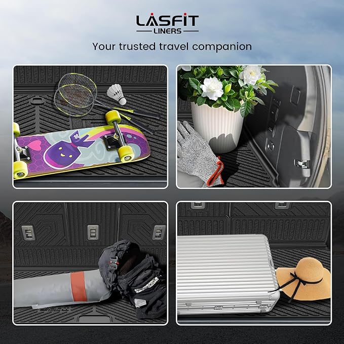LASFIT Floor Mat with Backrest Mat Ford Expedition Max & Lincoln Navigator L 2025 2026(fit 7 and 8 Seats),Costom Fit All Weather Protection TPE Easy Clean Cargo Liners,4pcs,Black